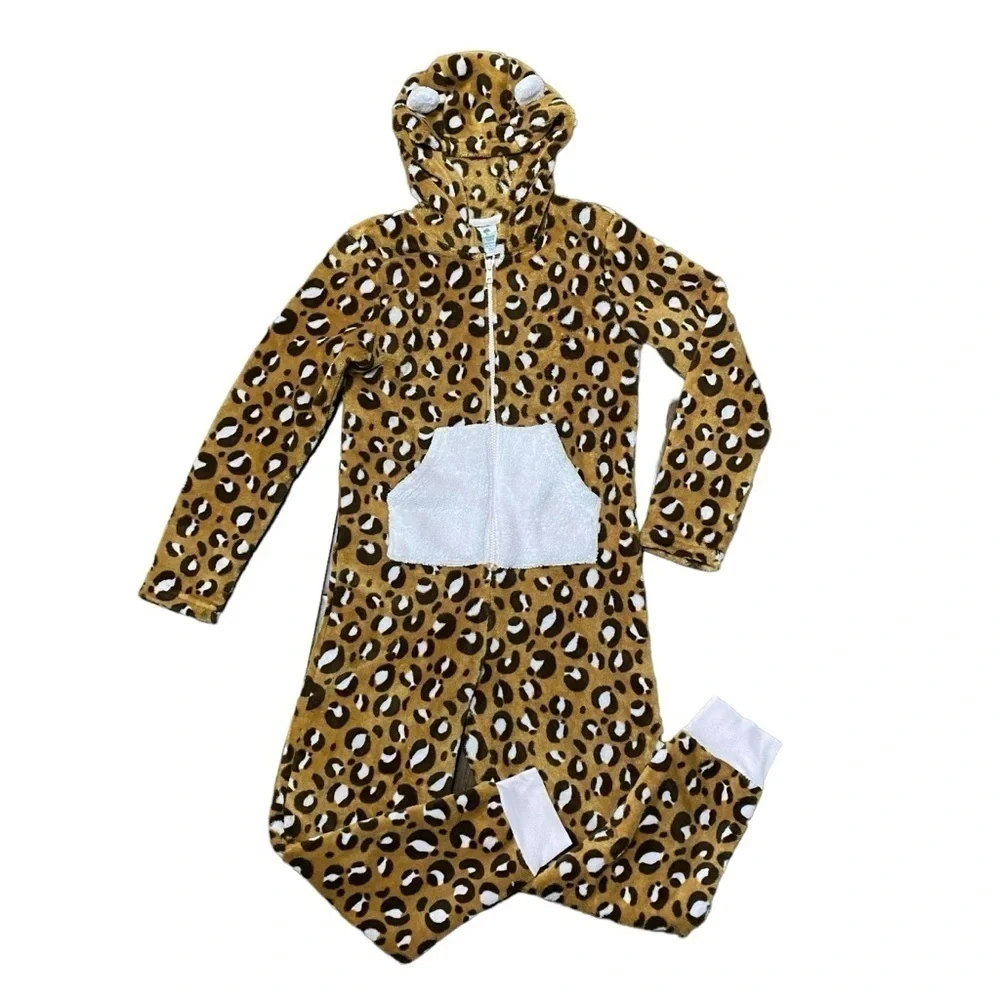 Tucker + Tate Sleepwear Leopard Print Fleece Full Zip Body Onesie With Hood Sz M